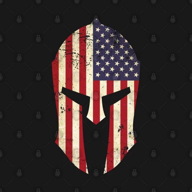 Spartan Helmet American Flag Distressed Warrior T-Shirt
