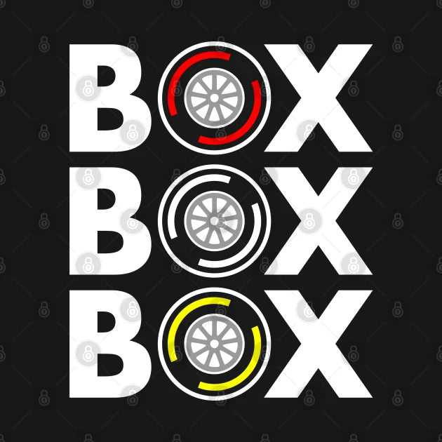 Box Box Box F1 Tyre Compound White Text Design Hoodie
