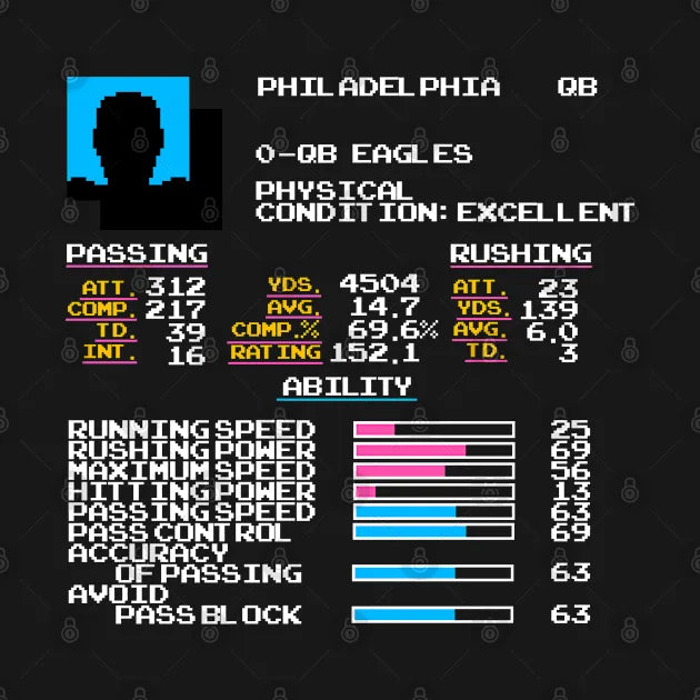 Qb Eagles (Randall Cunningham) - Tecmo Football Video Game Stats Hoodie