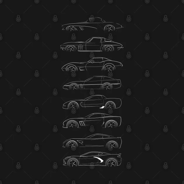 Evolution Of The Corvette - Profile Stencil, White Hoodie
