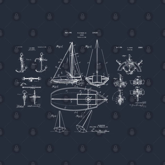 Nautical Sailboat Patent Drawing T-Shirt