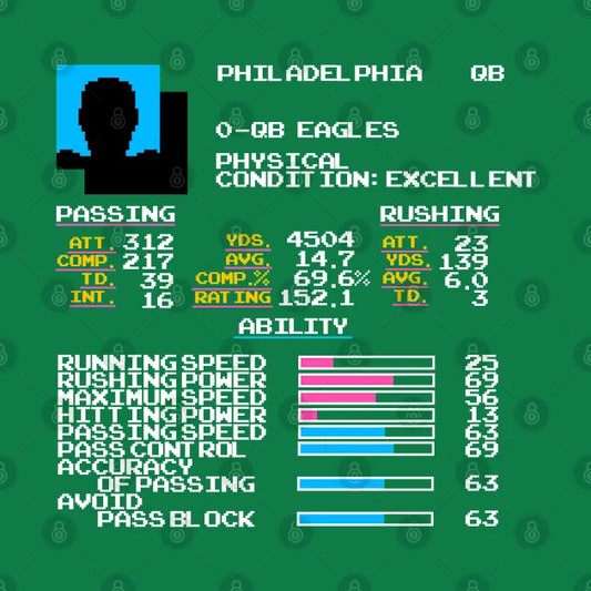 Qb Eagles (Randall Cunningham) - Tecmo Football Video Game Stats T-Shirt