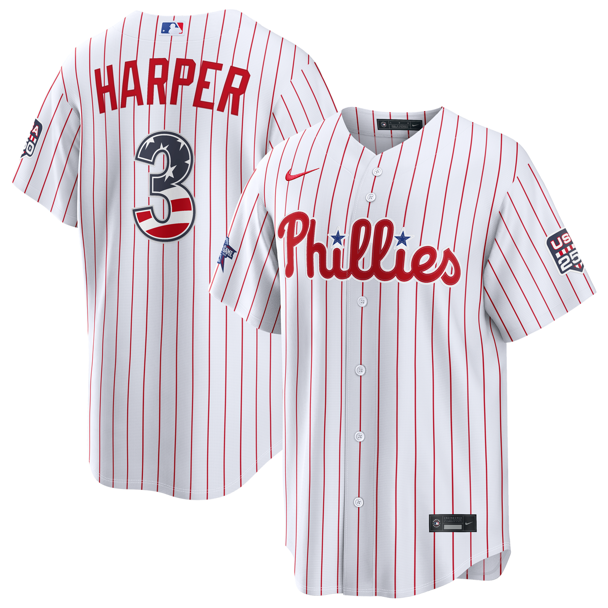 2026 All-Star Edition Stars & Stripes Men's Philadelphia Phillies Bryce Harper Nike White Stadium Jersey