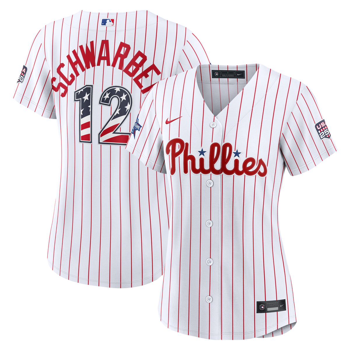 2026 All-Star Edition Stars & Stripes Women's Philadelphia Phillies Kyle Schwarber Nike White Stadium Jersey