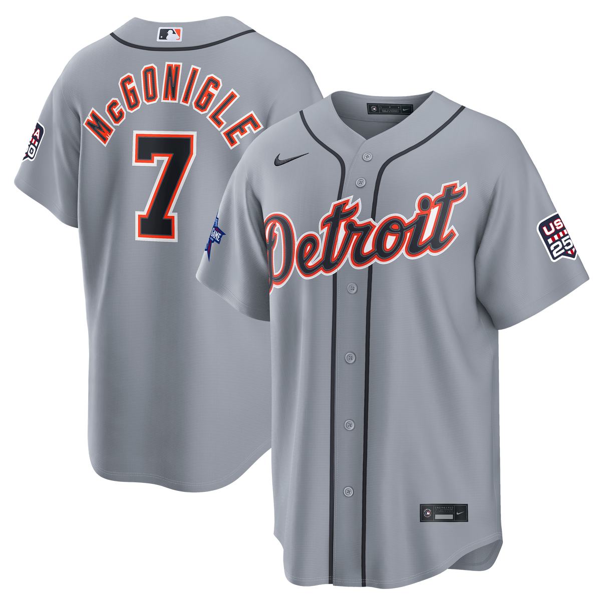2026 All-Star Game Men's Detroit Tigers Kevin McGonigle Nike Gray Replica Jersey