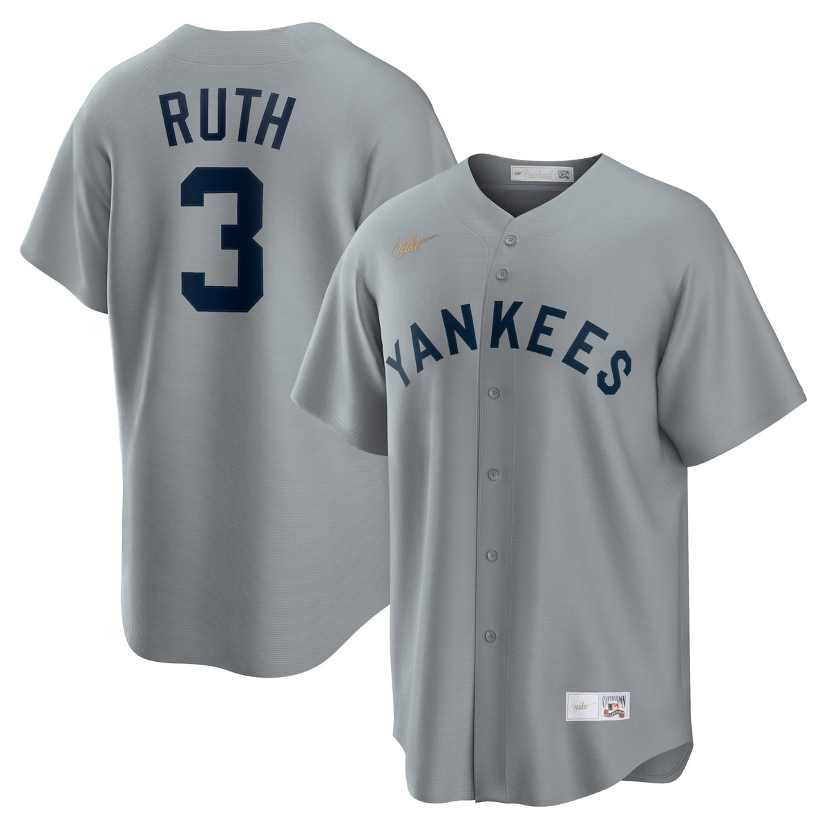 Babe Ruth New York Yankees Nike Road Cooperstown Collection Player Jersey Gray