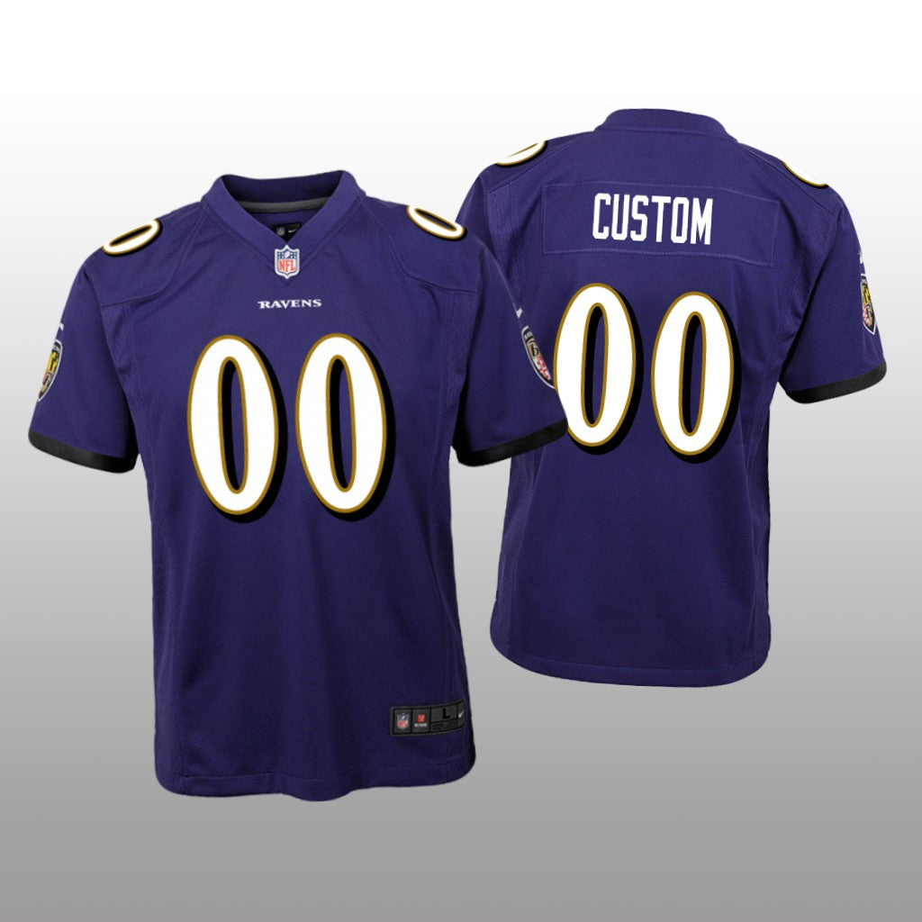 Baltimore Ravens #00 Purple Custom Game Jersey Youth