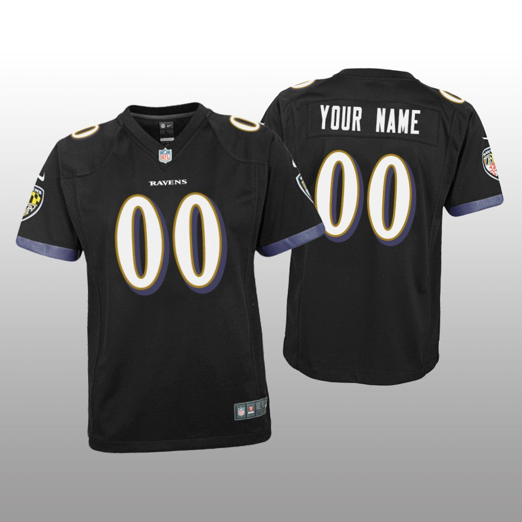 Baltimore Ravens Custom Black Jersey Game Youth