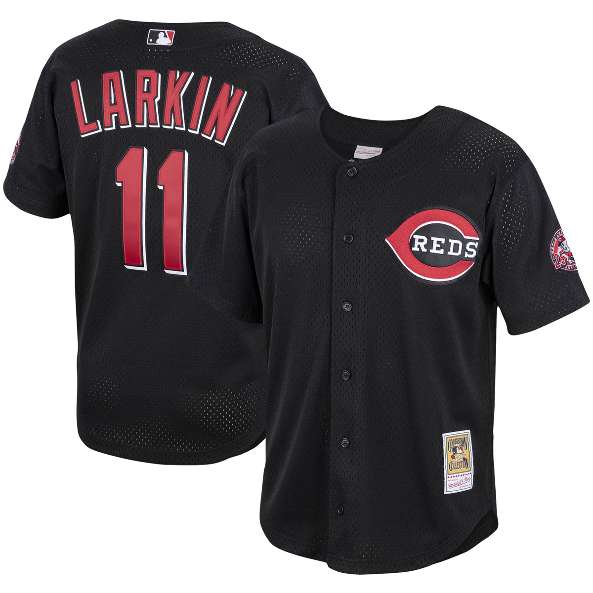 Barry Larkin Cincinnati Reds Mitchell Ness Cooperstown Collection Mesh Batting Practice Button-Up Jersey Black