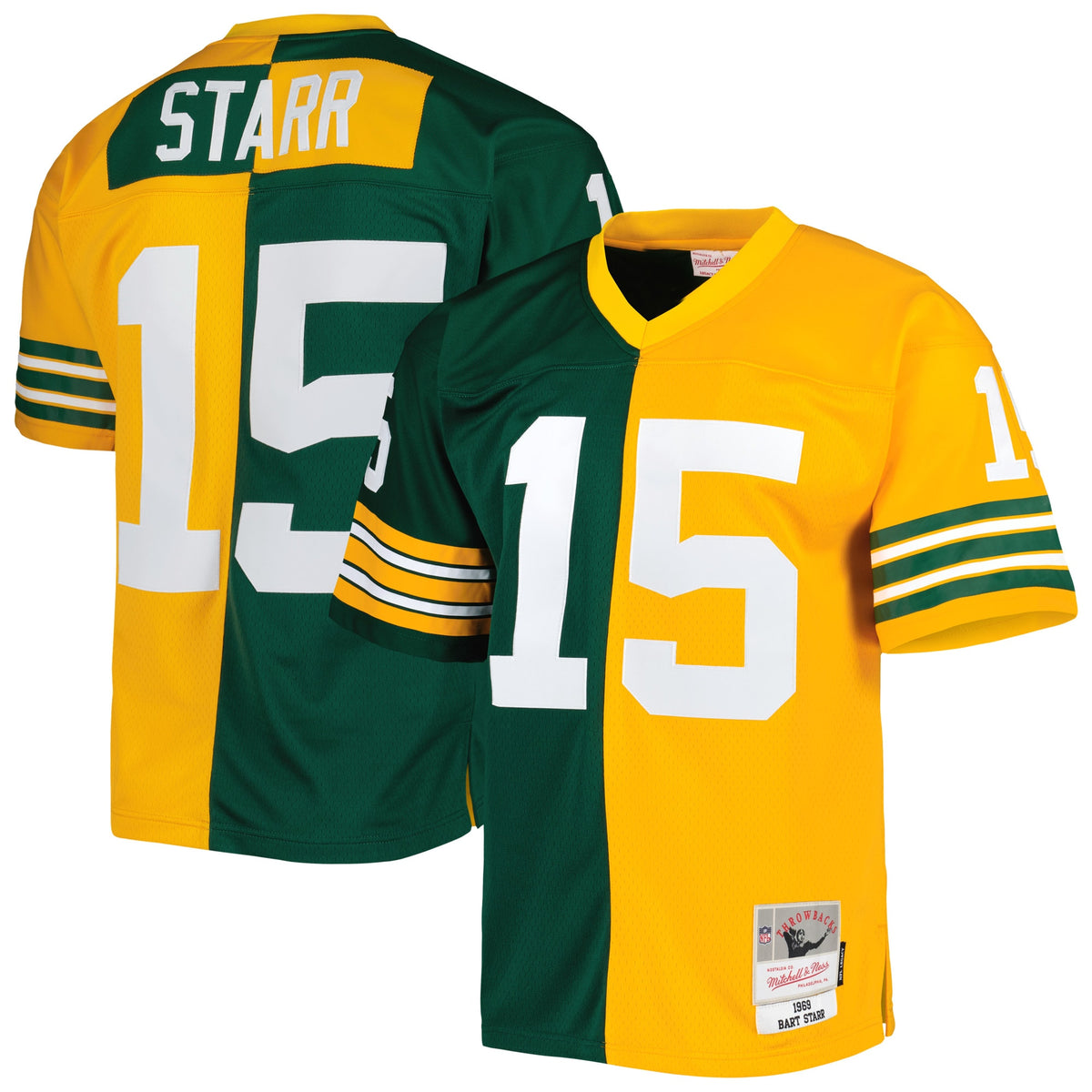 Bart Starr Green Bay Packers Mitchell Ness 1969 Split Legacy Replica Jersey Green-Gold