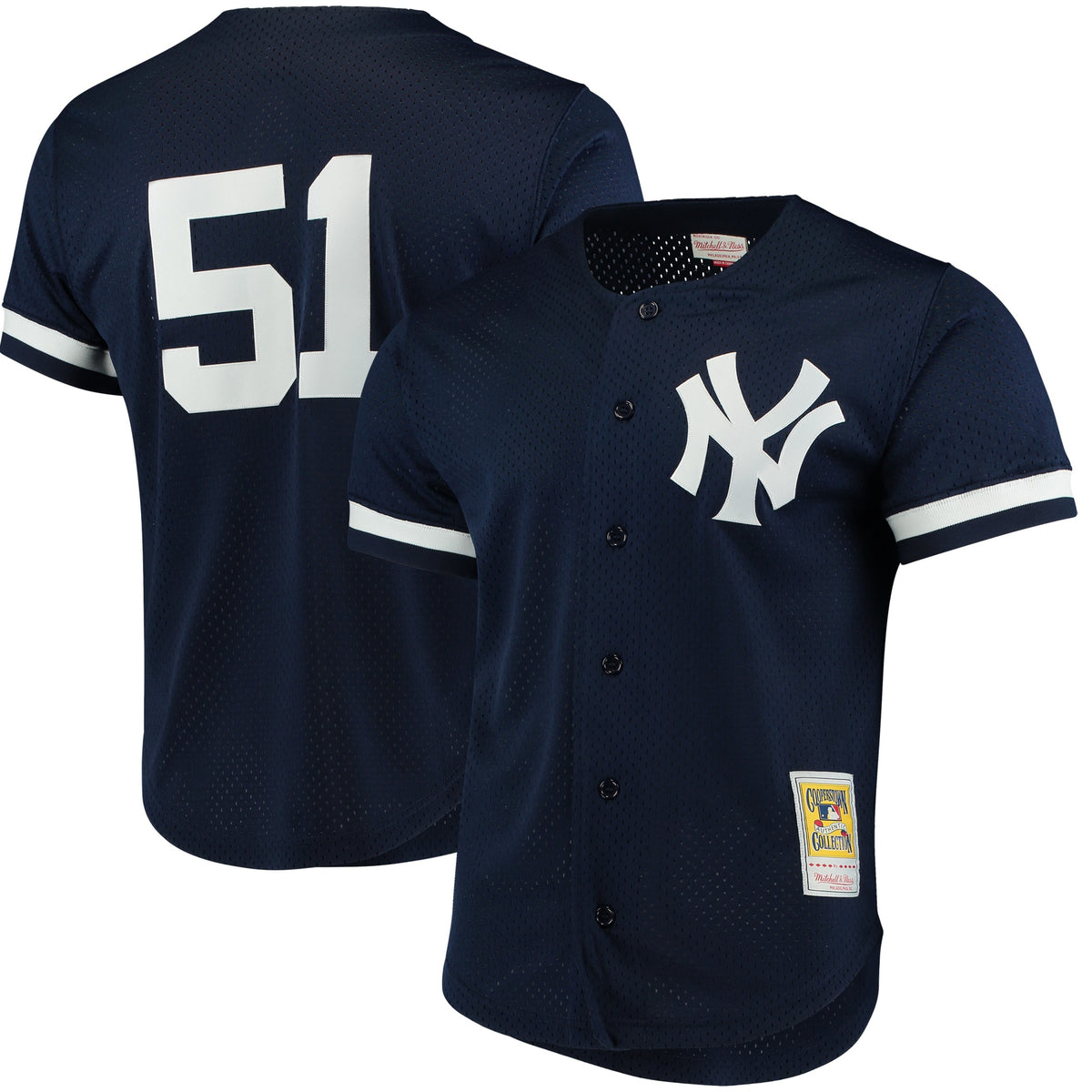 Bernie Williams New York Yankees Mitchell Ness Cooperstown Collection Mesh Batting Practice Button-Up Jersey Navy