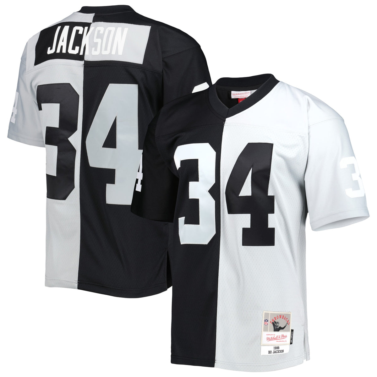 Bo Jackson Las Vegas Raiders Mitchell Ness 1988 Split Legacy Replica Jersey Black-Silver