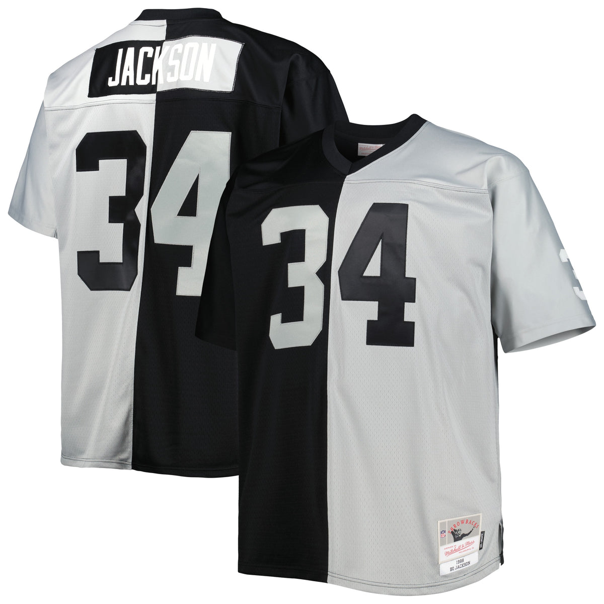 Bo Jackson Las Vegas Raiders Mitchell Ness Big Tall Split Legacy Retired Player Replica Jersey Black-Silver