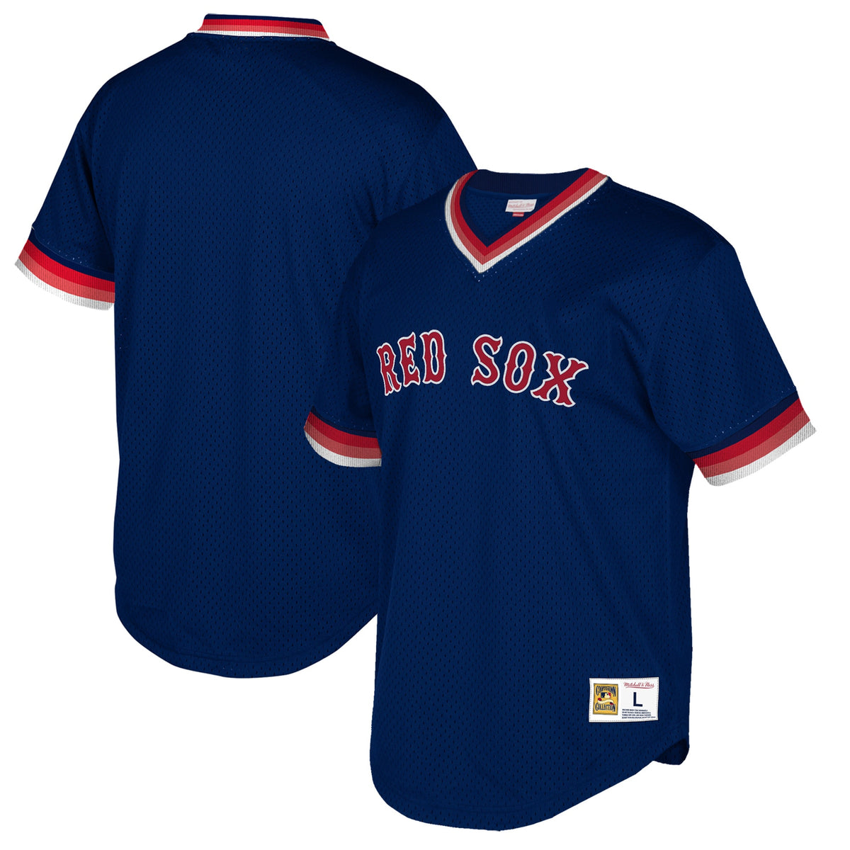 Boston Red Sox Mitchell Ness Big Tall Cooperstown Collection Mesh Wordmark V-Neck Jersey Navy