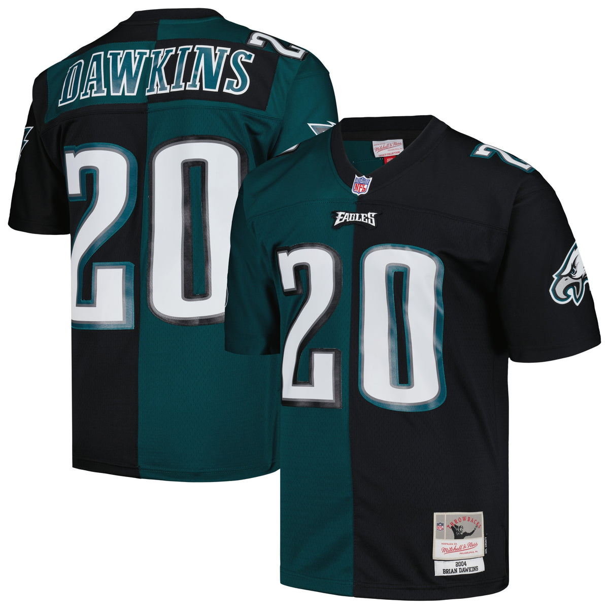 Brian Dawkins Philadelphia Eagles Mitchell Ness 2004 Split Legacy Replica Jersey Midnight Green-Black