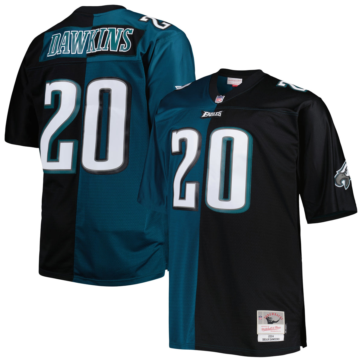 Brian Dawkins Philadelphia Eagles Mitchell Ness Big Tall Split Legacy Retired Player Replica Jersey Midnight Green-Black
