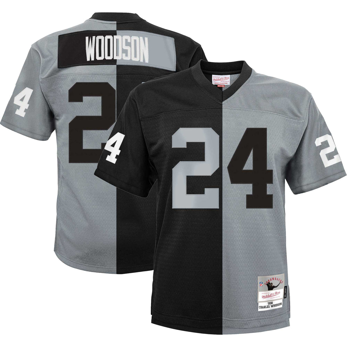 Charles Woodson Las Vegas Raiders Mitchell Ness Youth Split Legacy Jersey Black-Silver
