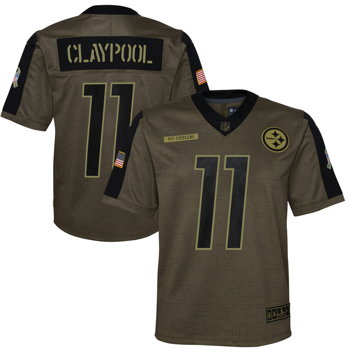 Chase Claypool Pittsburgh Steelers Nike Youth 2021 Salute To Service Game Jersey Olive