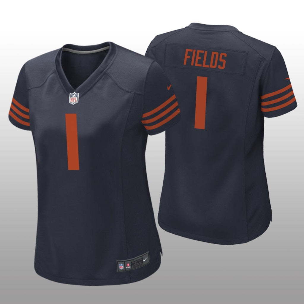 Chicago Bears Justin Fields Navy Jersey Throwback Game Women's