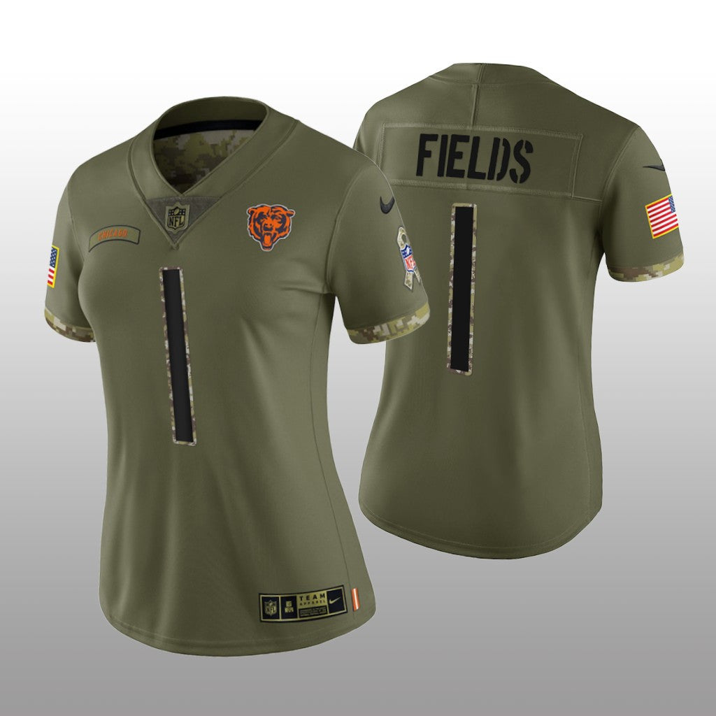 Chicago Bears Justin Fields Olive Limited Jersey Salute To Service Women's