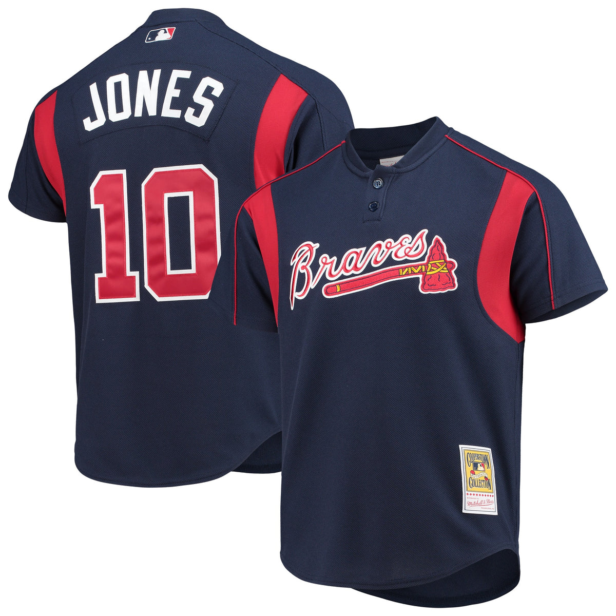 Chipper Jones Atlanta Braves Mitchell Ness Cooperstown Collection Mesh Batting Practice Button-Up Jersey Navy
