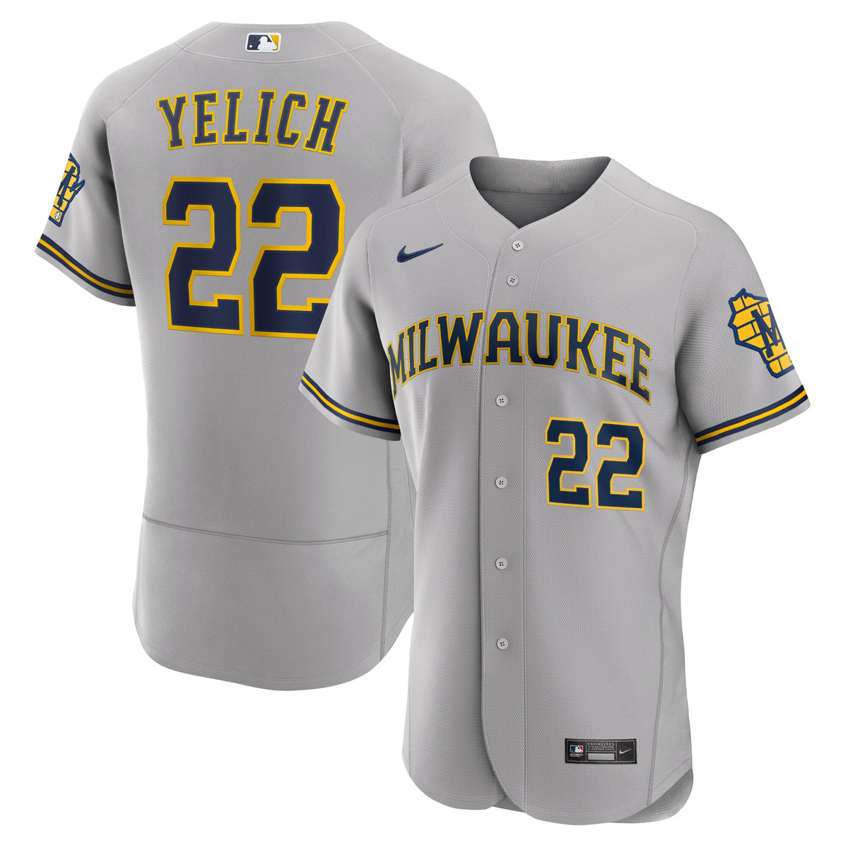 Christian Yelich Milwaukee Brewers Nike Road Authentic Player Logo Jersey Gray
