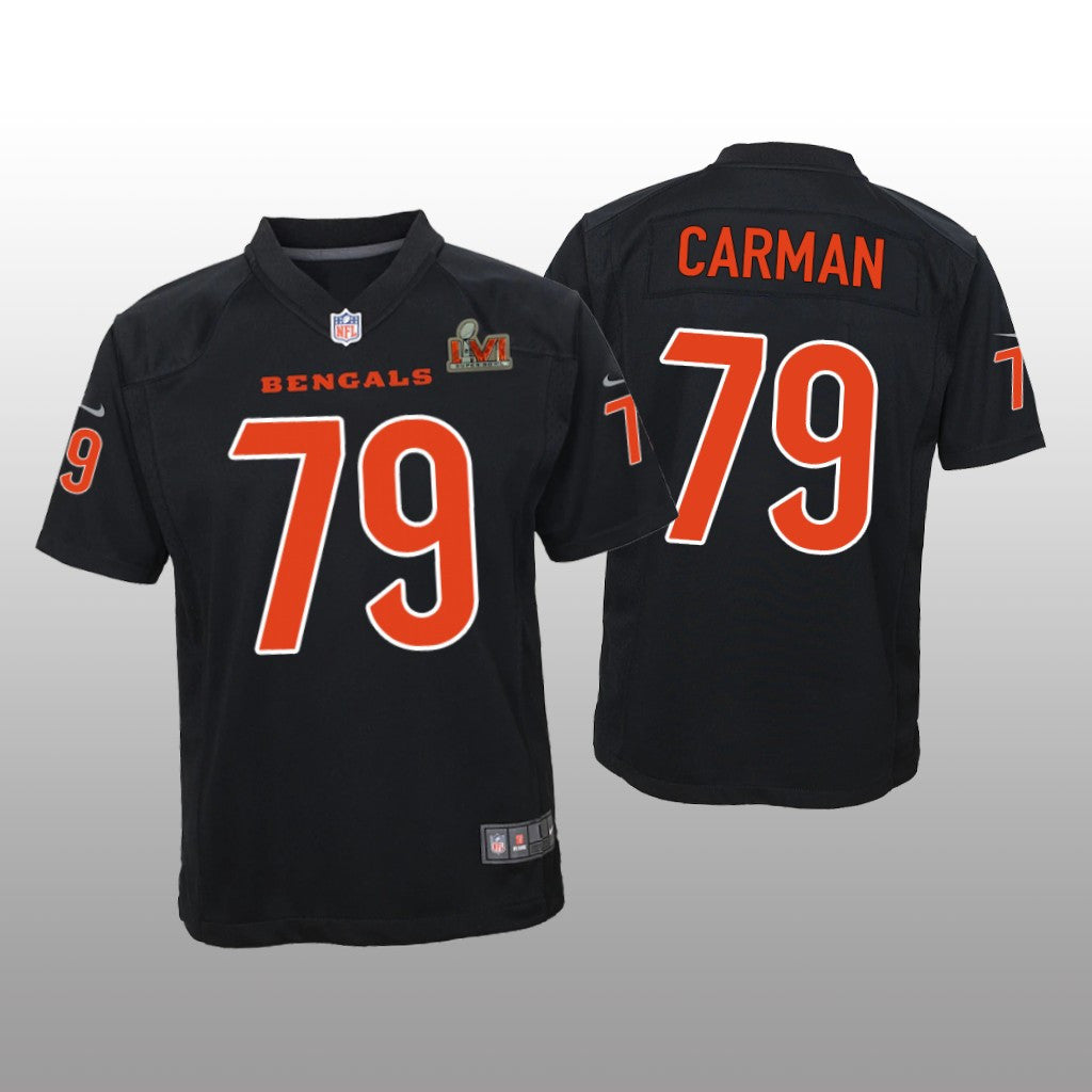 Cincinnati Bengals Jackson Carman Black Game Fashion Jersey Super Bowl LVI Youth