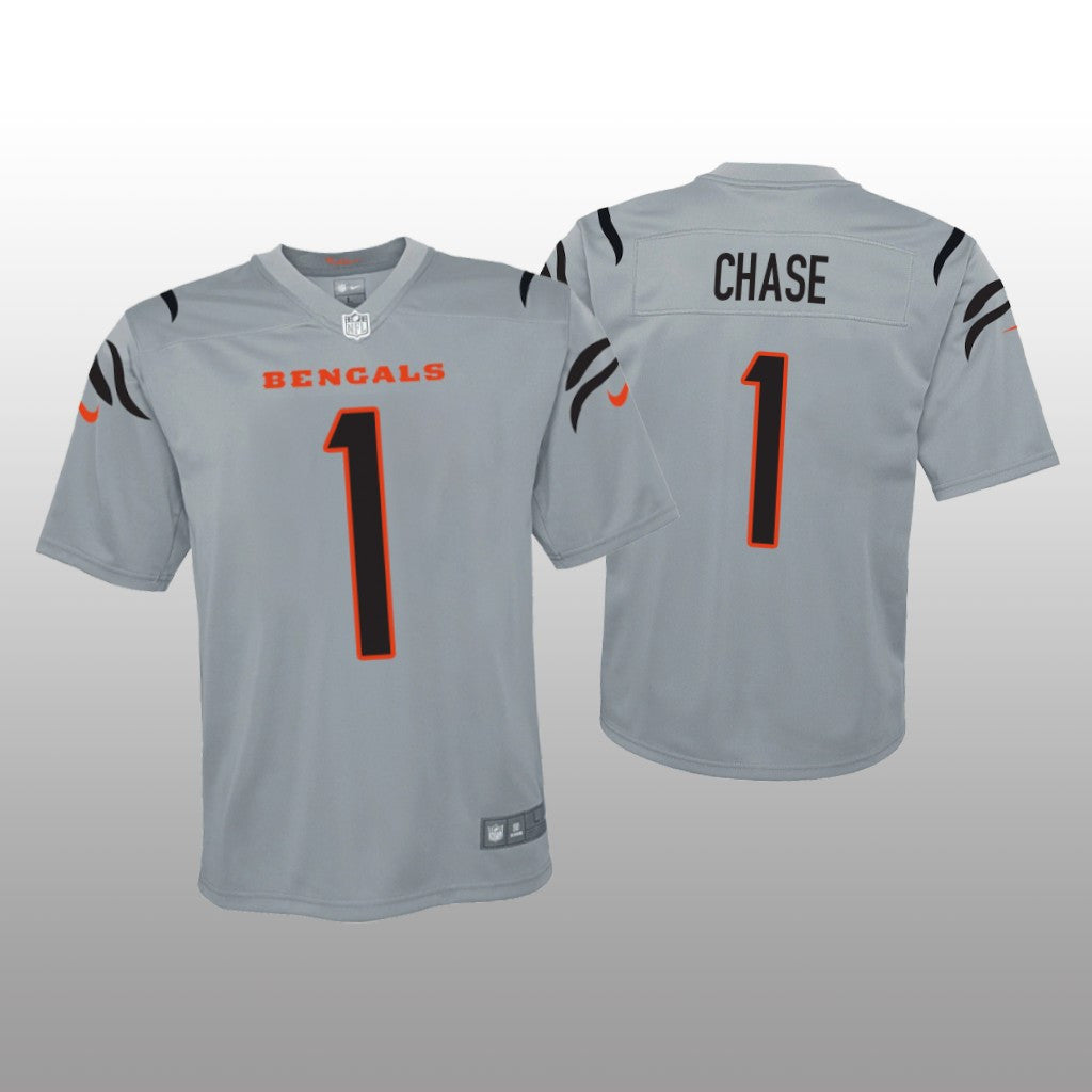 Cincinnati Bengals Ja&'Marr Chase Gray Jersey Inverted Game Youth