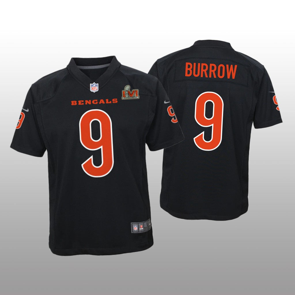 Cincinnati Bengals Joe Burrow Black Game Fashion Jersey Super Bowl LVI Youth