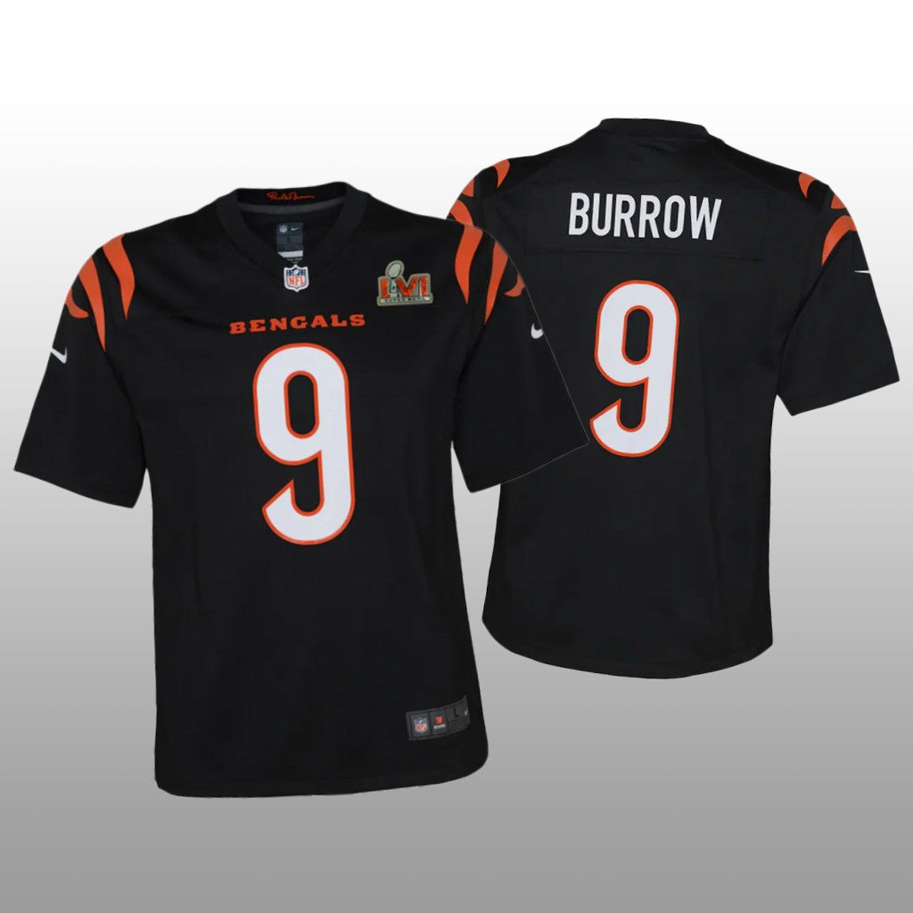 Cincinnati Bengals Joe Burrow Black Game Jersey Super Bowl LVI Youth