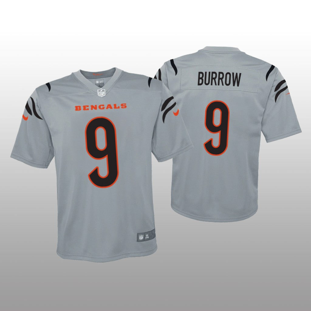 Cincinnati Bengals Joe Burrow Gray Jersey Inverted Game Youth