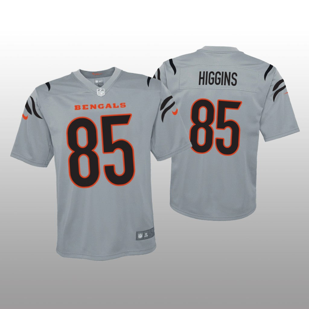 Cincinnati Bengals Tee Higgins Gray Jersey Inverted Game Youth