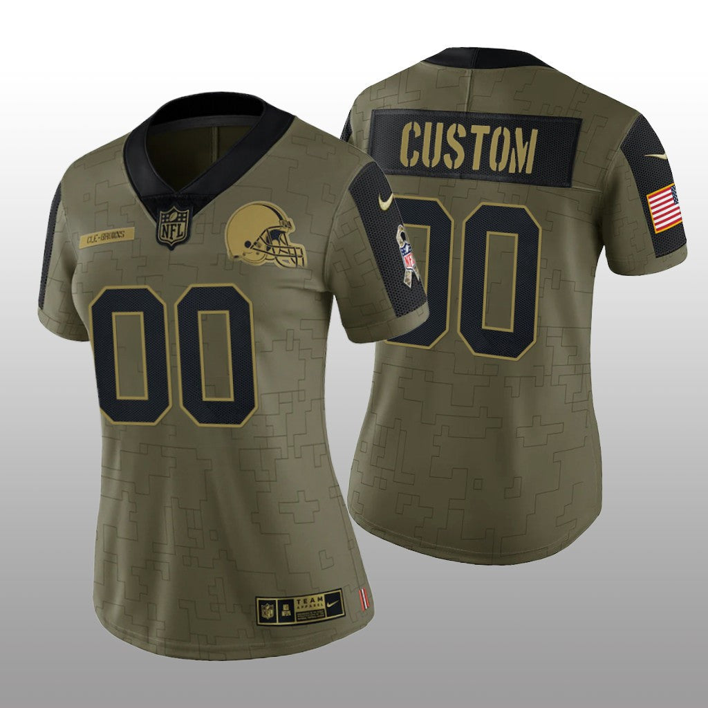 Cleveland Browns Custom Olive Limited Jersey Salute To Service Women's