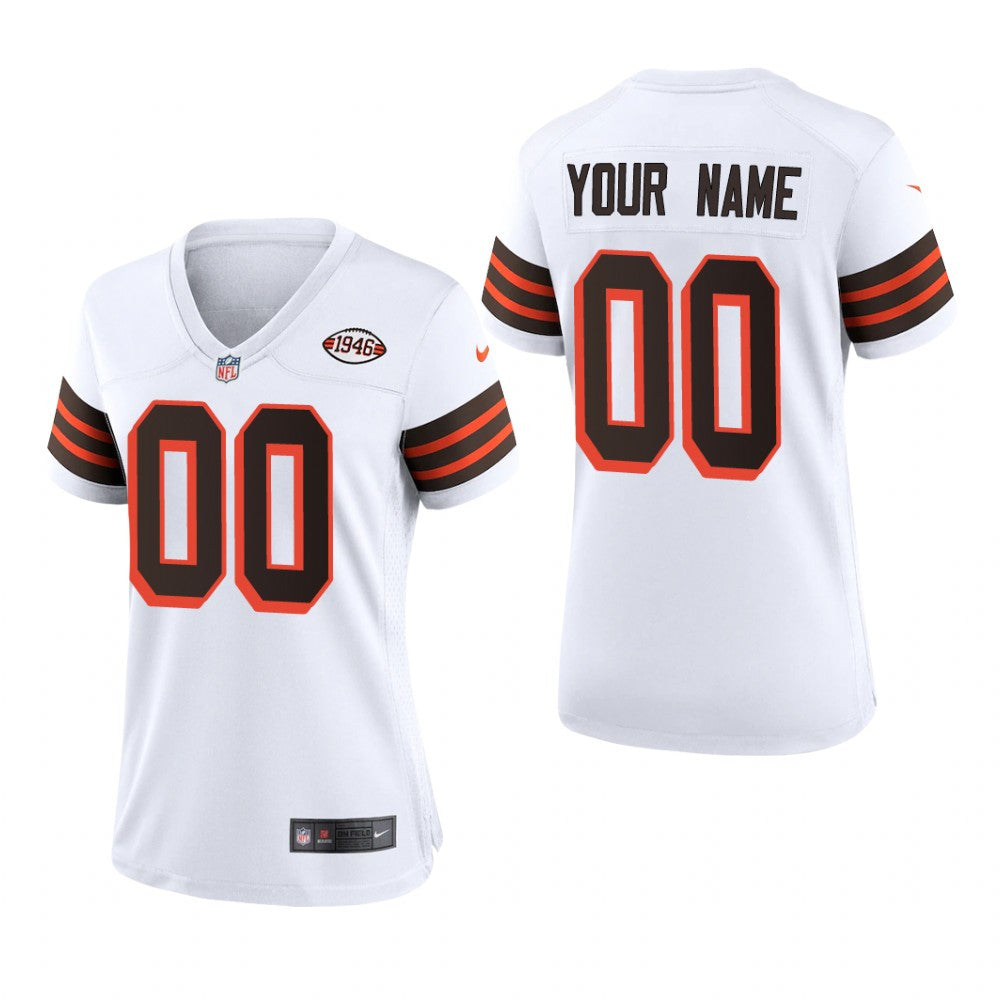 Cleveland Browns Custom White Jersey 1946 Collection Women's