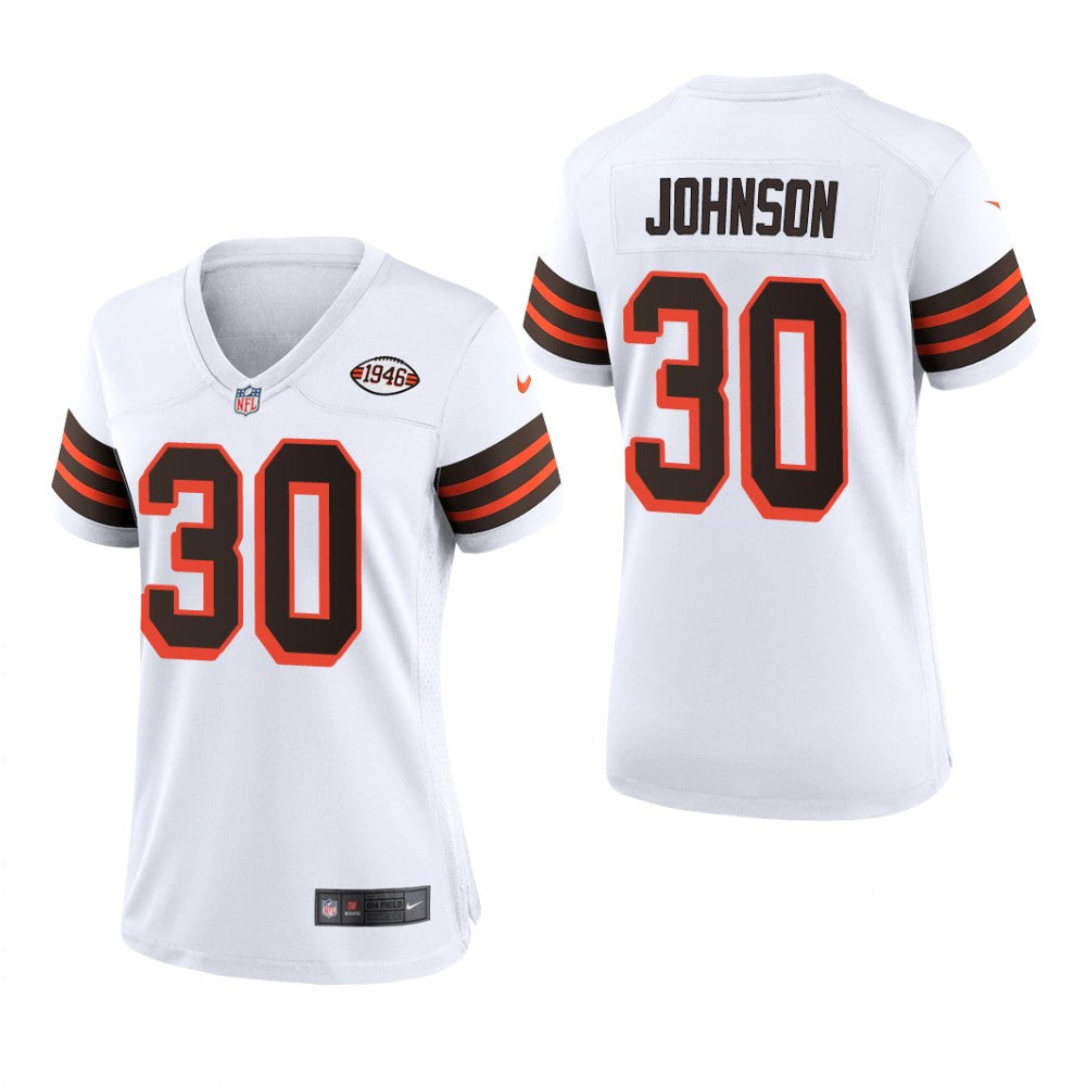Cleveland Browns D&'Ernest Johnson White Jersey 1946 Collection Women's