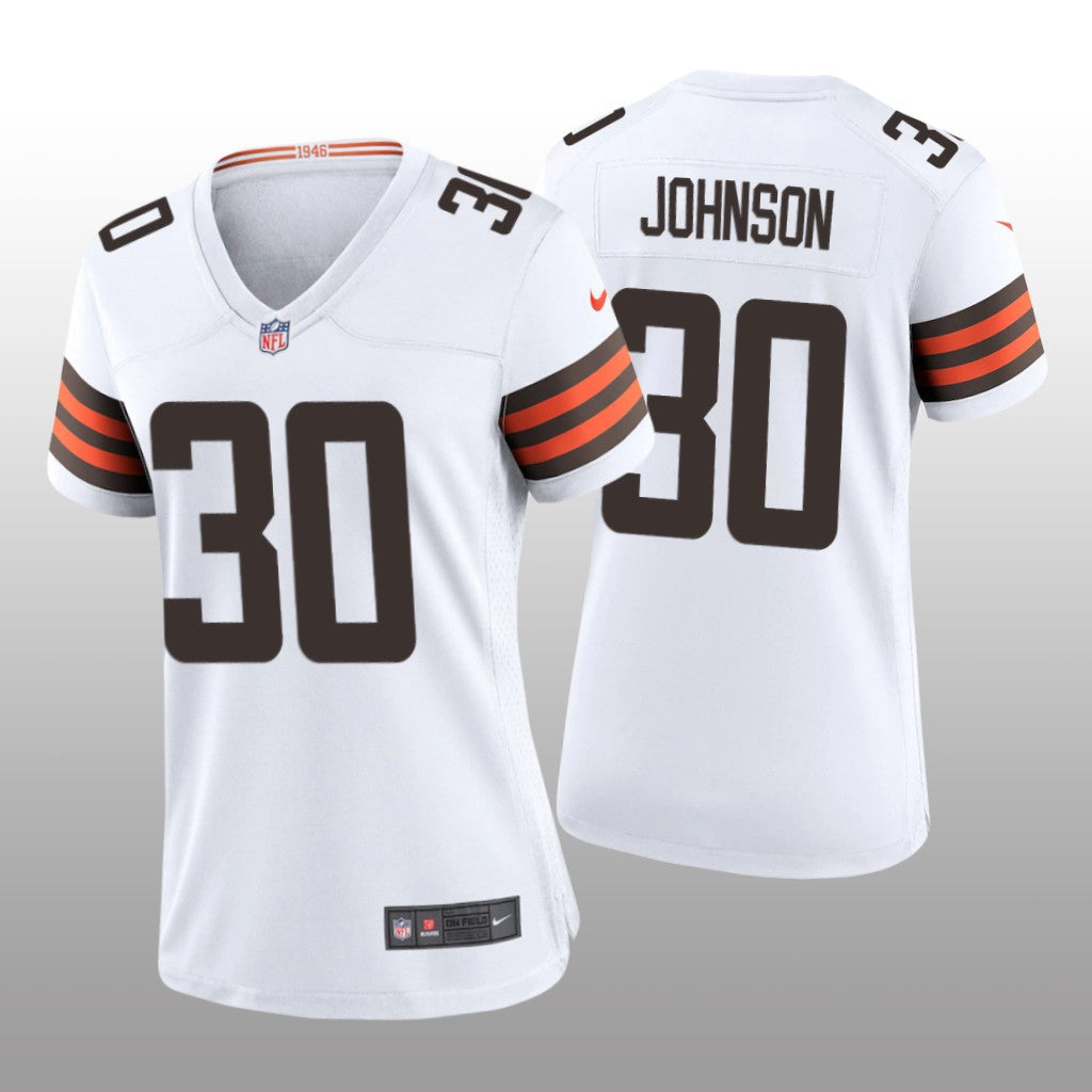 Cleveland Browns D&'Ernest Johnson White Jersey Game Women's