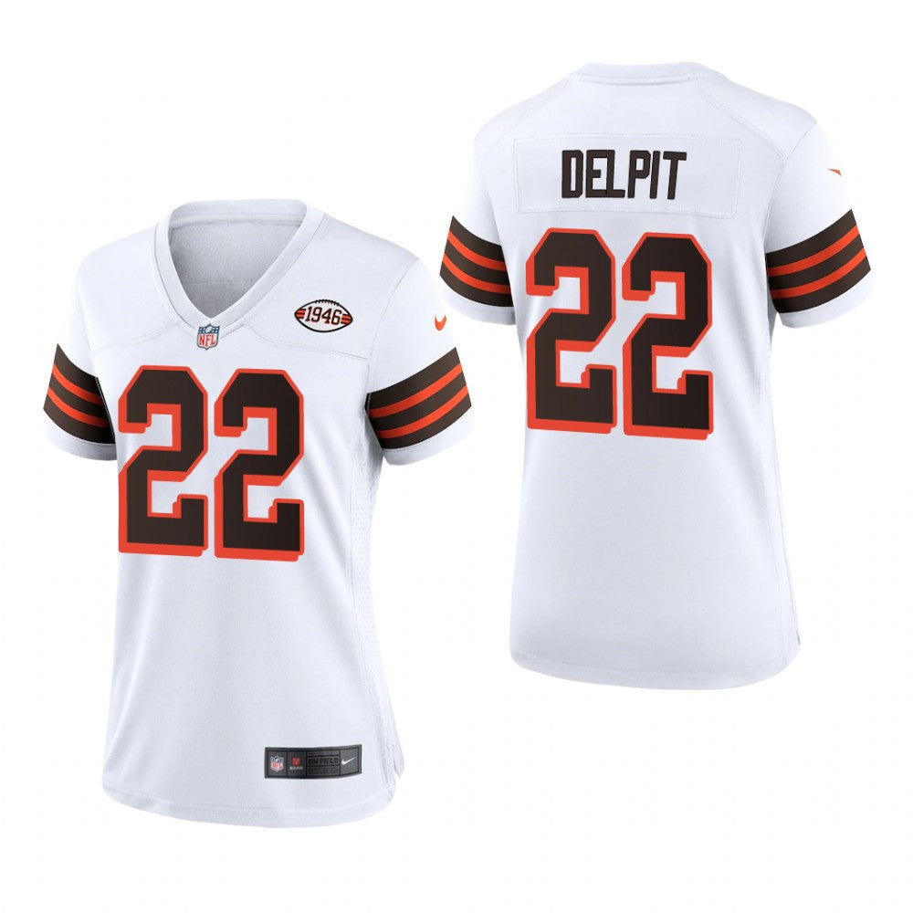 Cleveland Browns Grant Delpit White Jersey 1946 Collection Women's