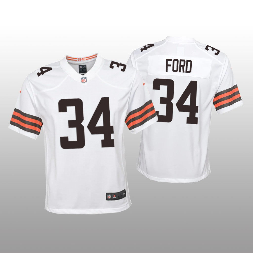 Cleveland Browns Jerome Ford White Jersey Game Youth