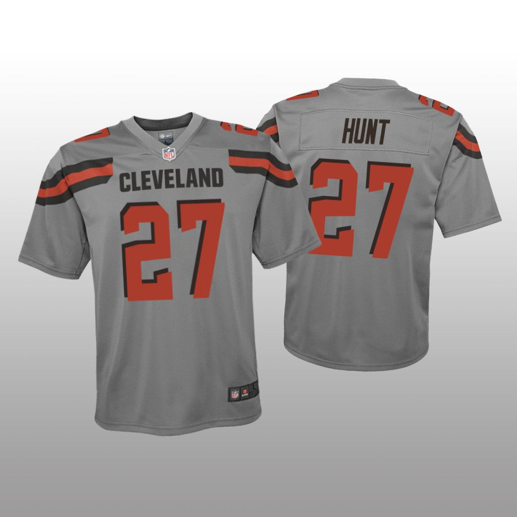 Cleveland Browns Kareem Hunt Gray Jersey Inverted Game Youth