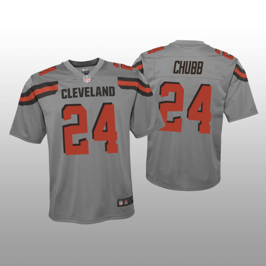 Cleveland Browns Nick Chubb Gray Jersey Inverted Game Youth