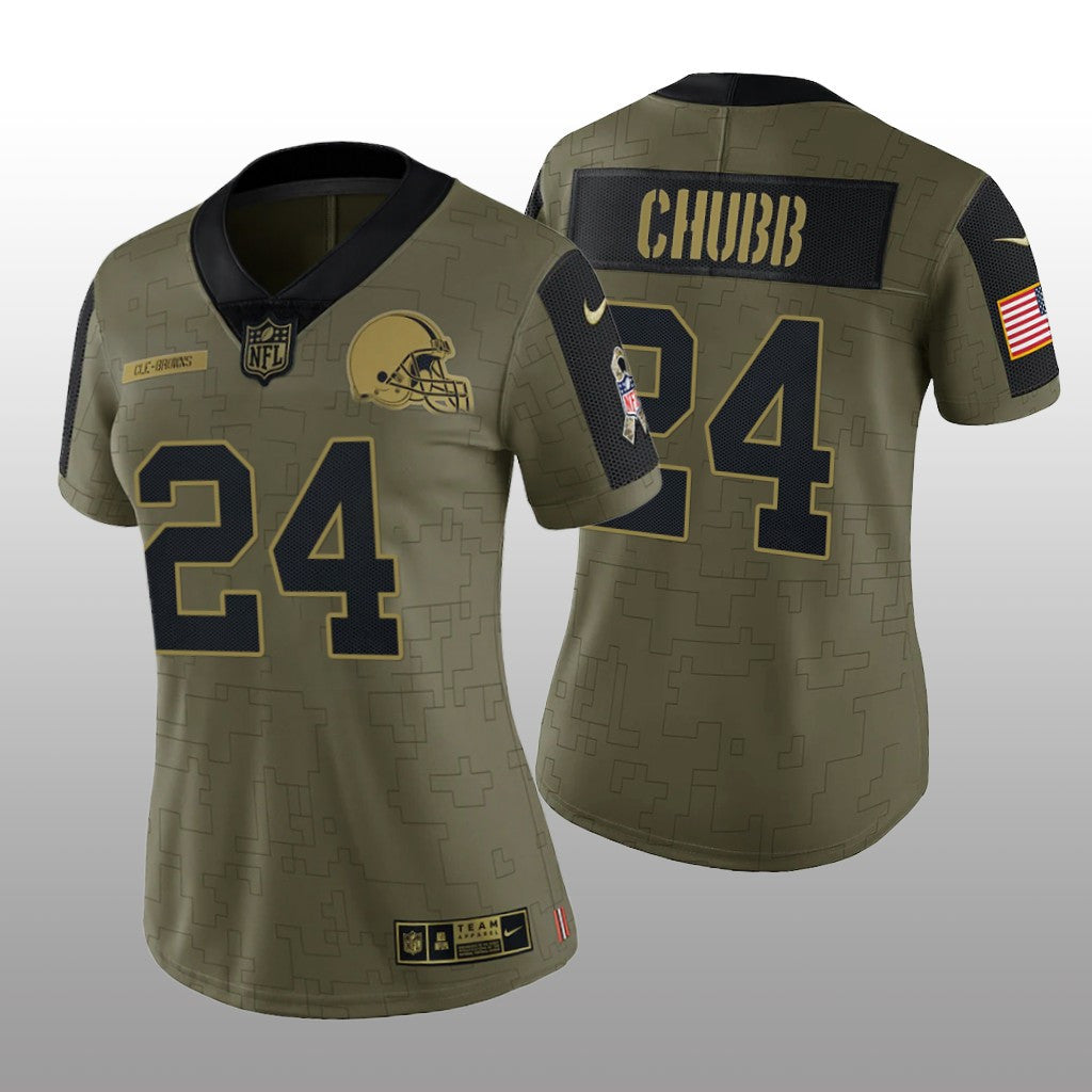 Cleveland Browns Nick Chubb Olive Limited Jersey Salute To Service Women's