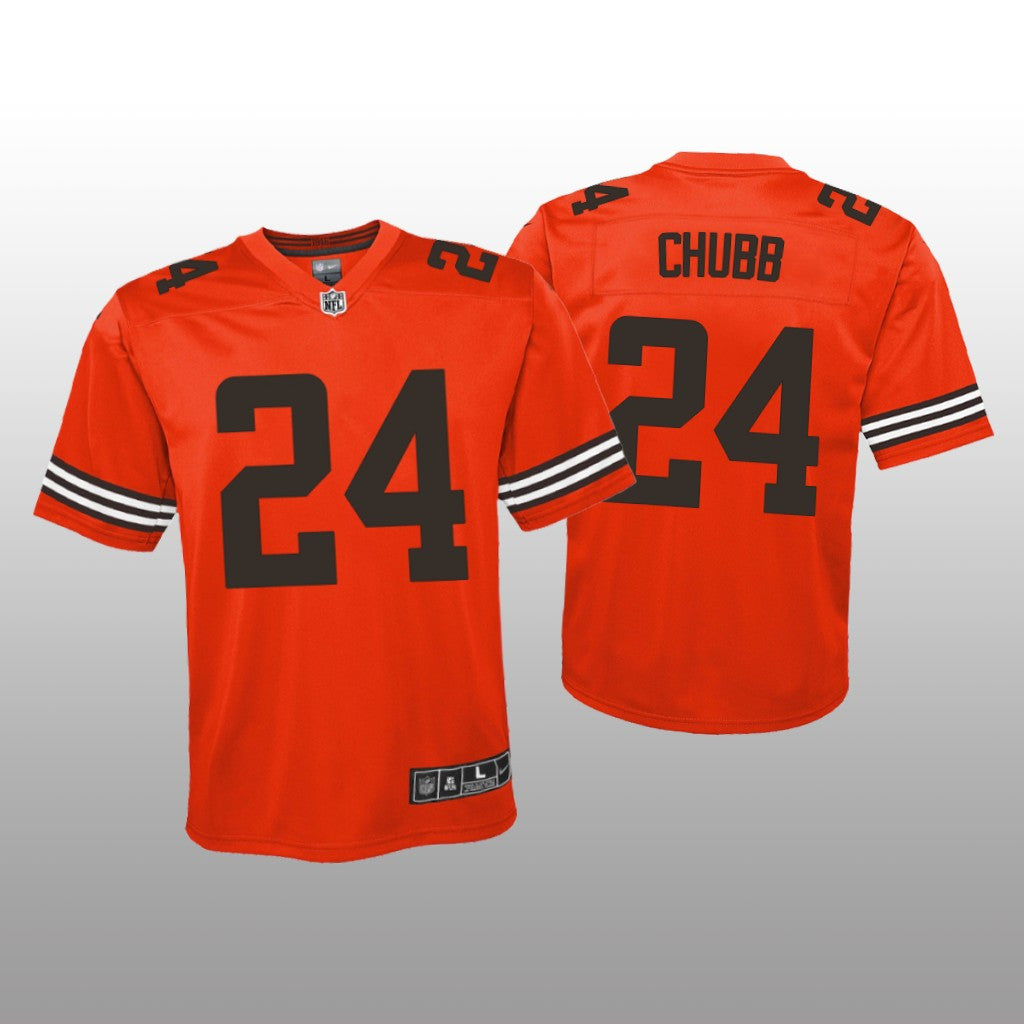 Cleveland Browns Nick Chubb Orange Jersey Inverted Game Youth