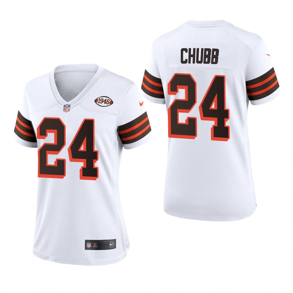 Cleveland Browns Nick Chubb White Jersey 1946 Collection Women's