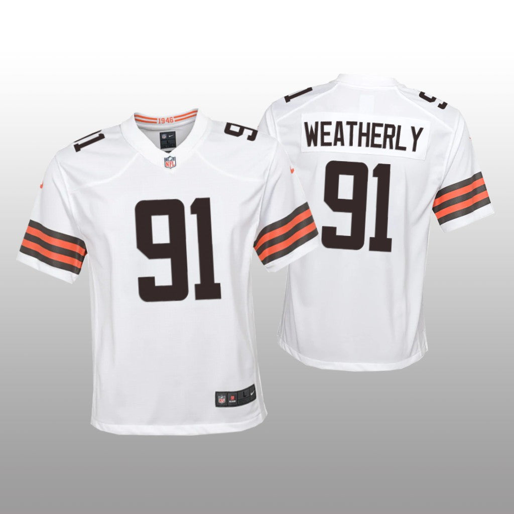 Cleveland Browns Stephen Weatherly White Jersey Game Youth