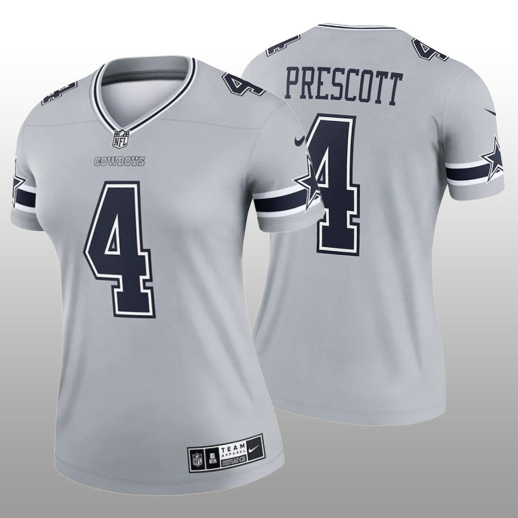 Dallas Cowboys Dak Prescott Gray Jersey Inverted Legend Women's