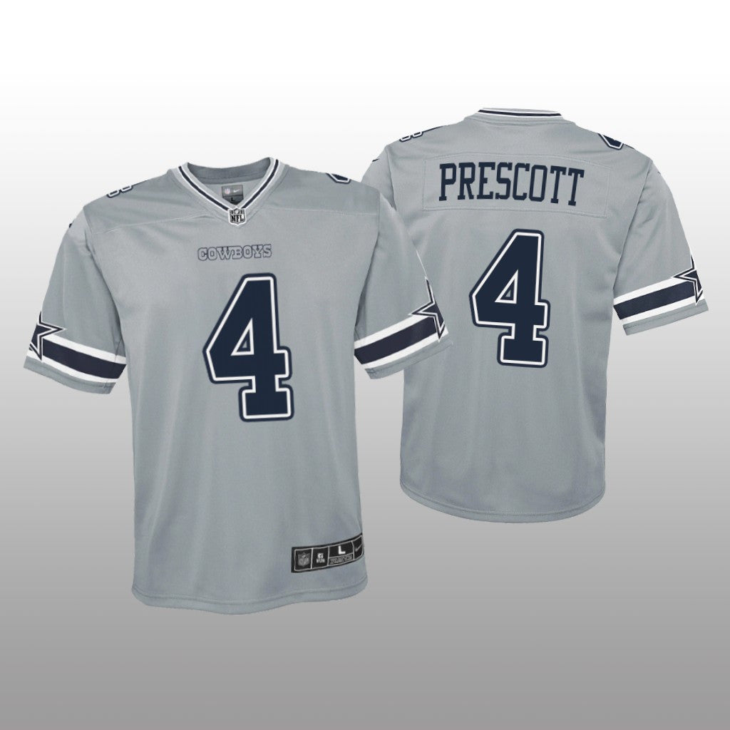 Dallas Cowboys Dak Prescott Silver Jersey Inverted Game Youth