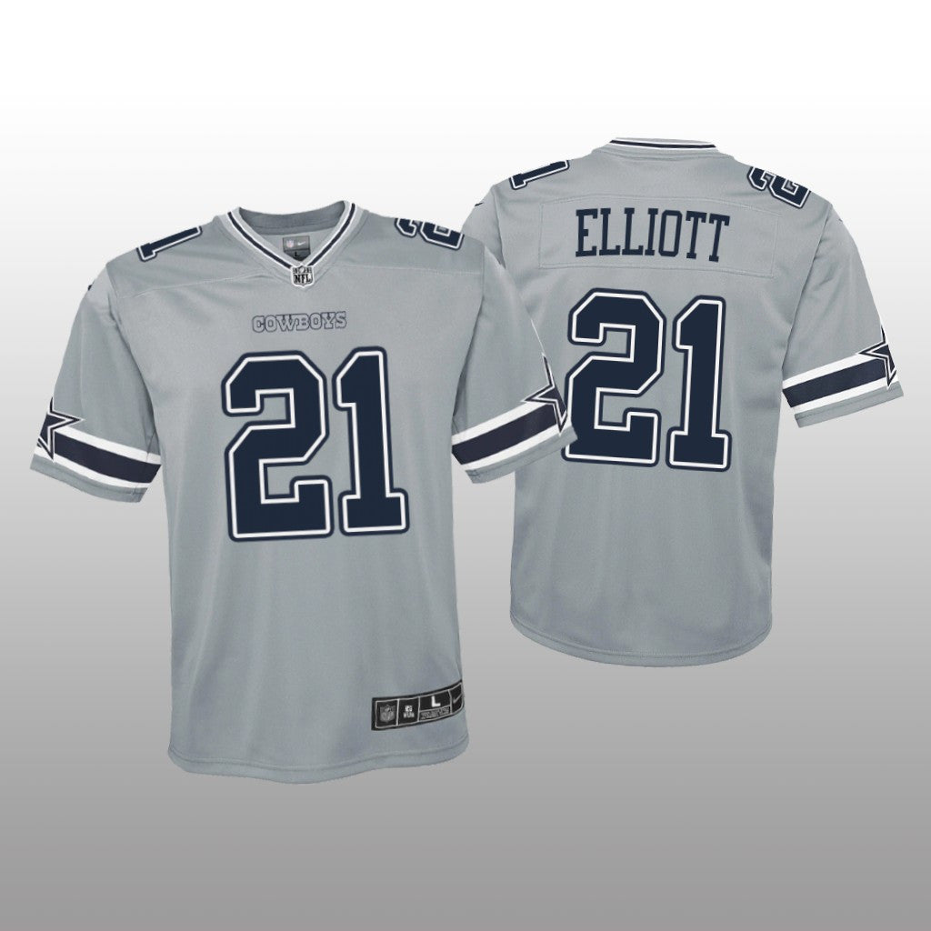 Dallas Cowboys Ezekiel Elliott Silver Jersey Inverted Game Youth