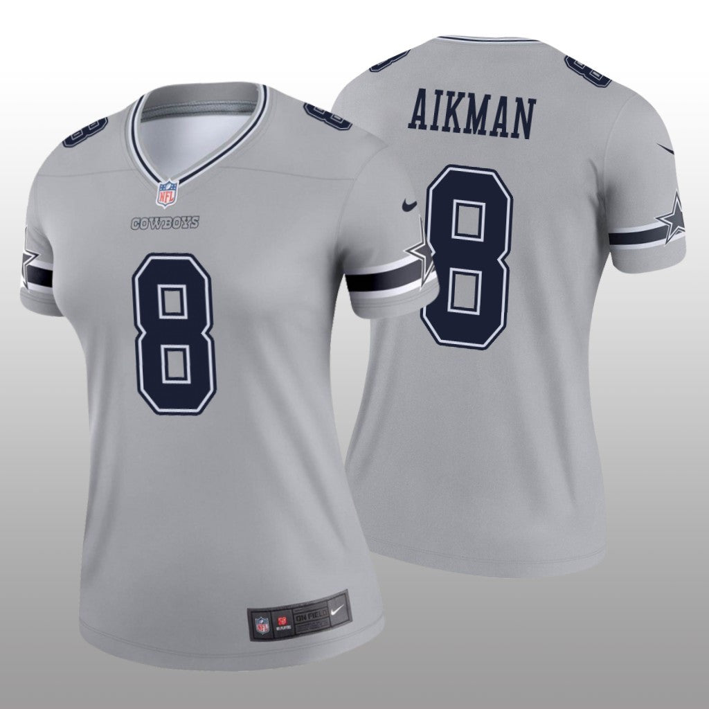 Dallas Cowboys Troy Aikman Silver Jersey Inverted Legend Women's