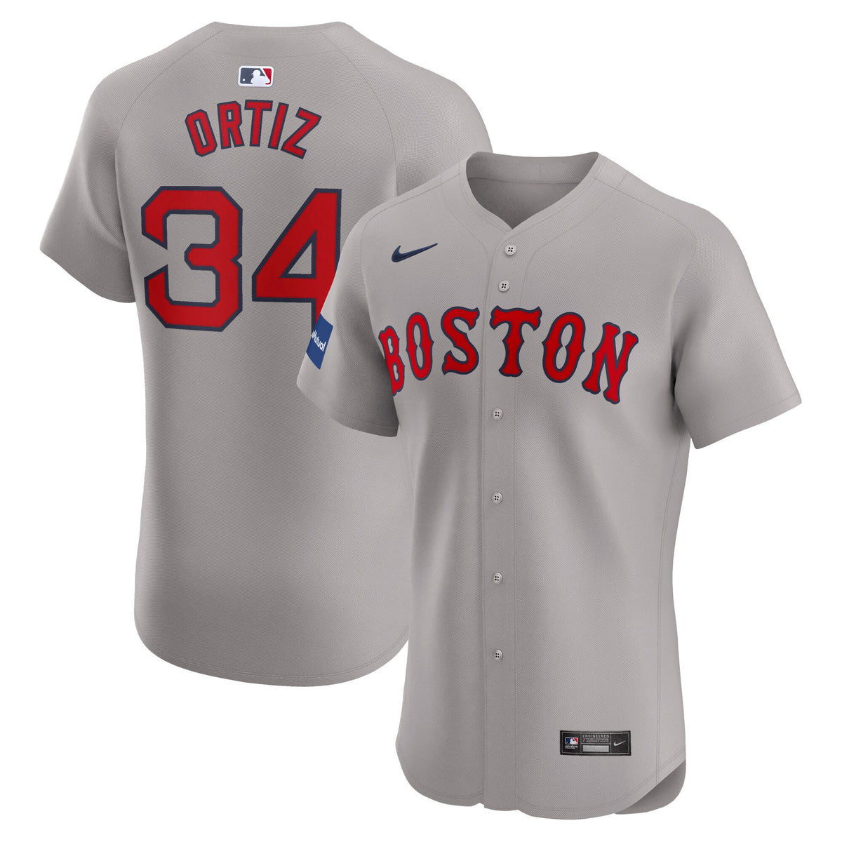 David Ortiz Boston Red Sox Nike Road Elite Sponsor Patch Player Jersey Gray
