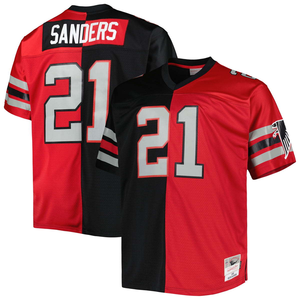 Deion Sanders Atlanta Falcons Mitchell Ness Big Tall Split Legacy Retired Player Replica Jersey Black-Red